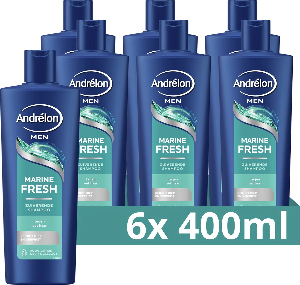 6x Andrélon Shampoo For Men Marine Fresh 400 ml