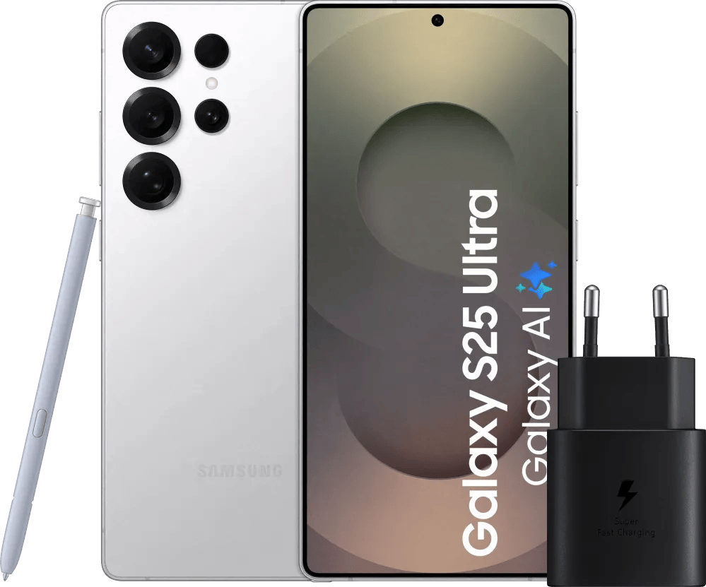 Samsung Galaxy S25 Ultra 256GB Wit 5G + Samsung Oplader 25 Watt Zwart