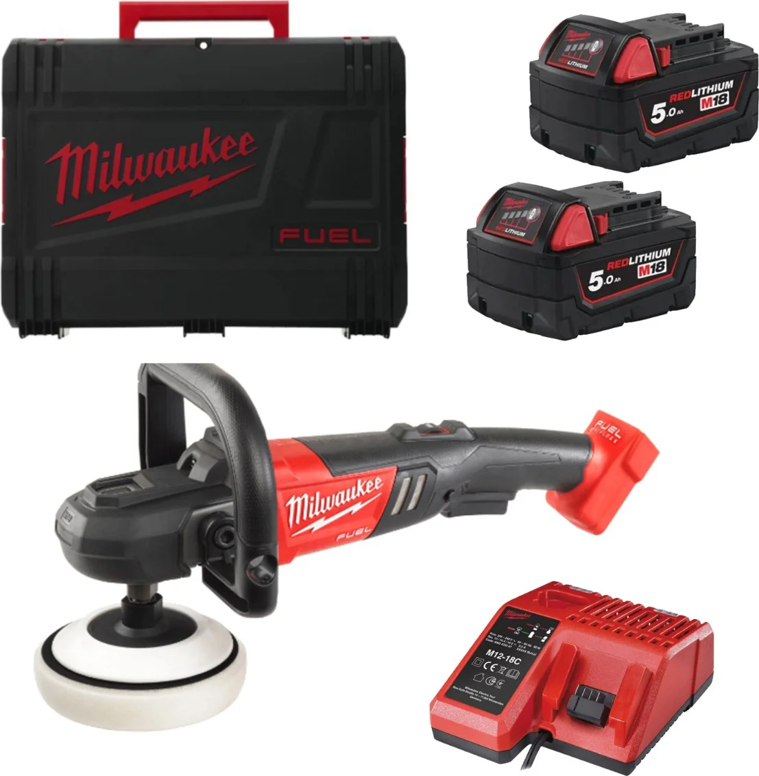 Milwaukee M18 FUEL™ FAP180-502X Accu polijstmachine 18V 5.0Ah in HD-Box - 4933451550