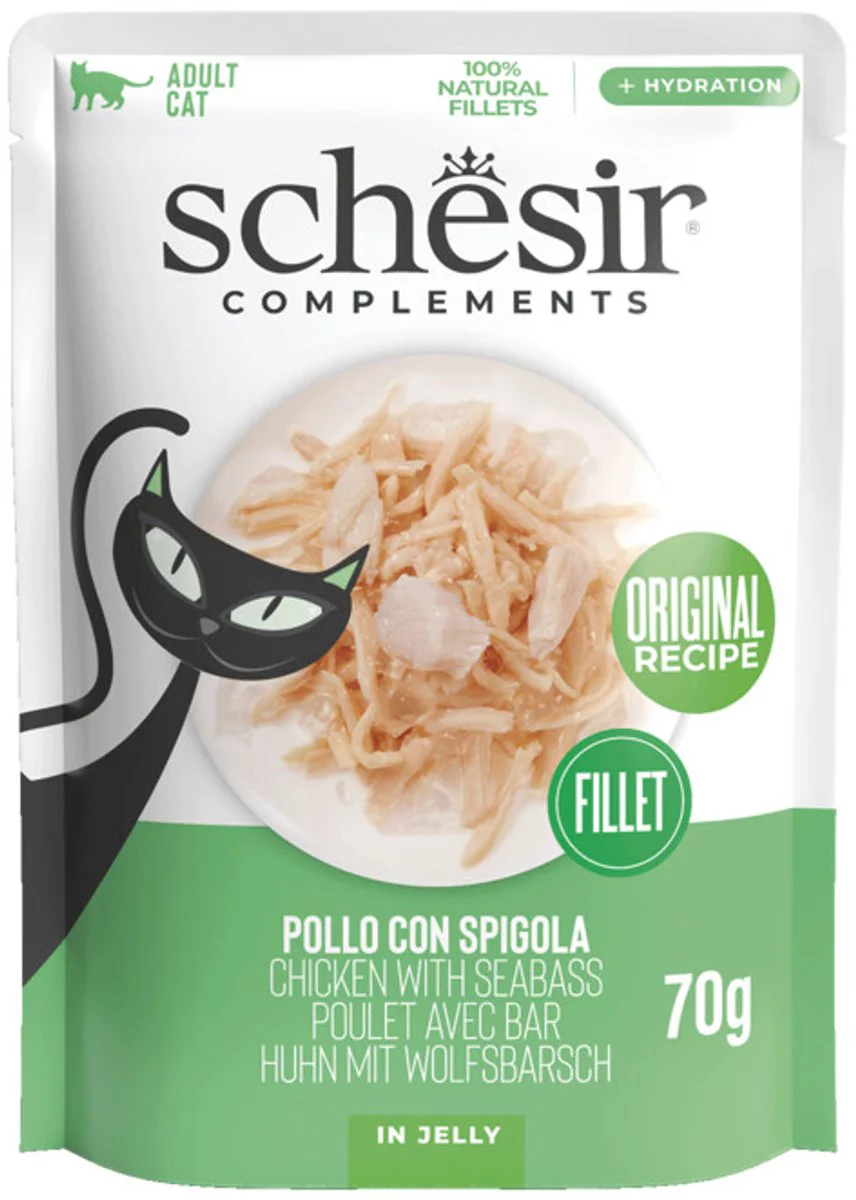 12x Schesir Complementary Kattenvoer Kip & Zeebaars in Gelei 70 gr