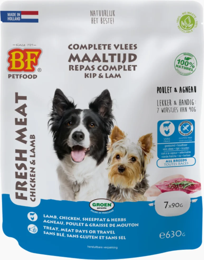 8x BF Petfood Vleesvoeding Lam - Rijst 7 x 90 gr