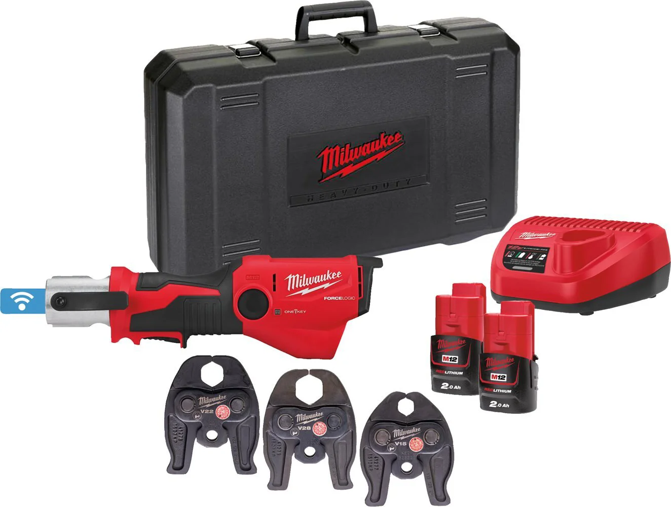Milwaukee M12 ONEHPT-202C V-Set FORCE LOGIC™ Accu hydraulische perstool 12V 2.0Ah in koffer - 4933481034