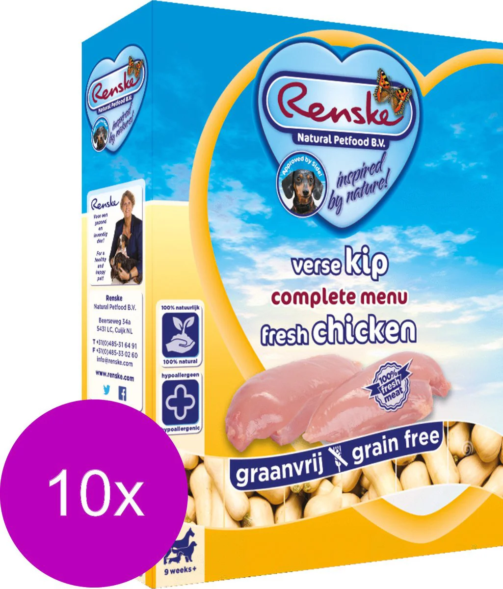 10x Renske Vers Gestoomd Complete Menu Hondenvoer Nat Kip Graanvrij 395 gr
