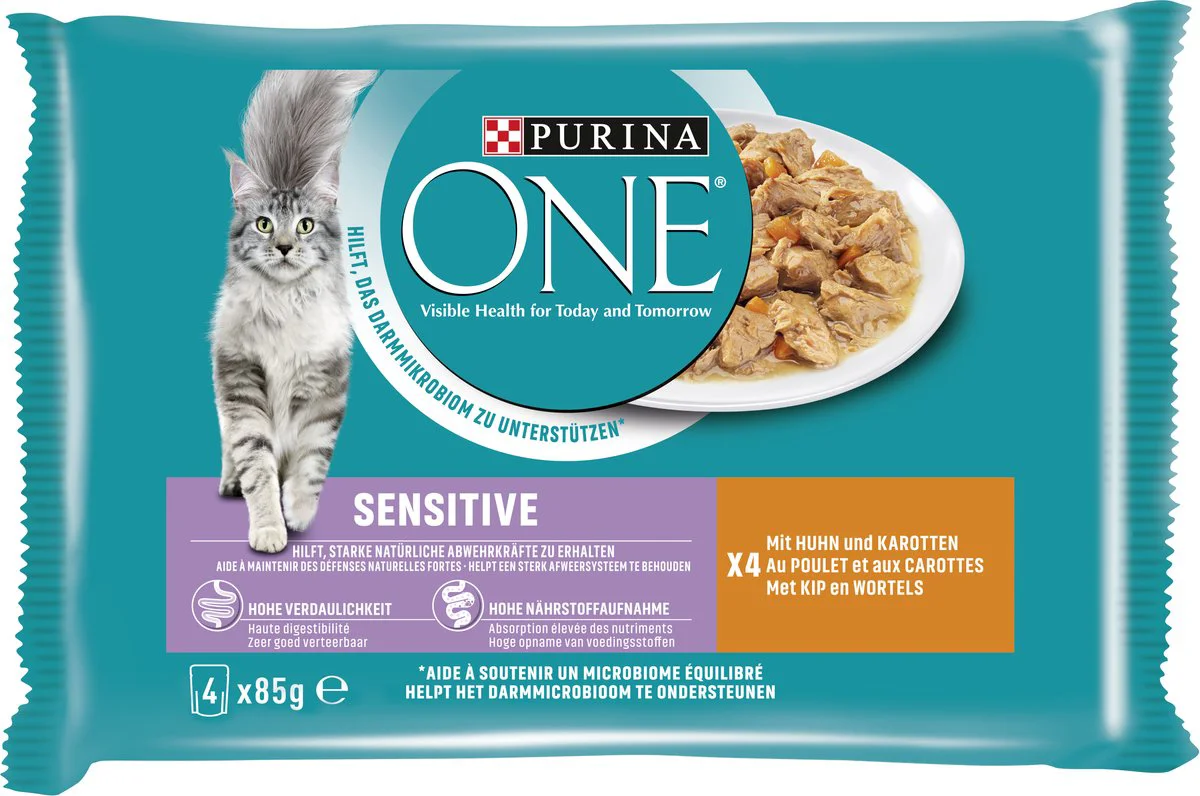 Purina ONE Kattenvoer Nat Sensitive Adult Kip & Wortel 4 x 85 gr