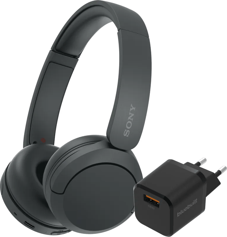 Sony WH-CH520 Zwart + BlueBuilt Quick Charge Oplader met Usb A Poort 18W Zwart