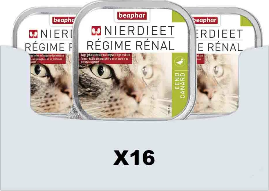 16x Beaphar Nierdieet Kattenvoer Nat Eend 100 gr