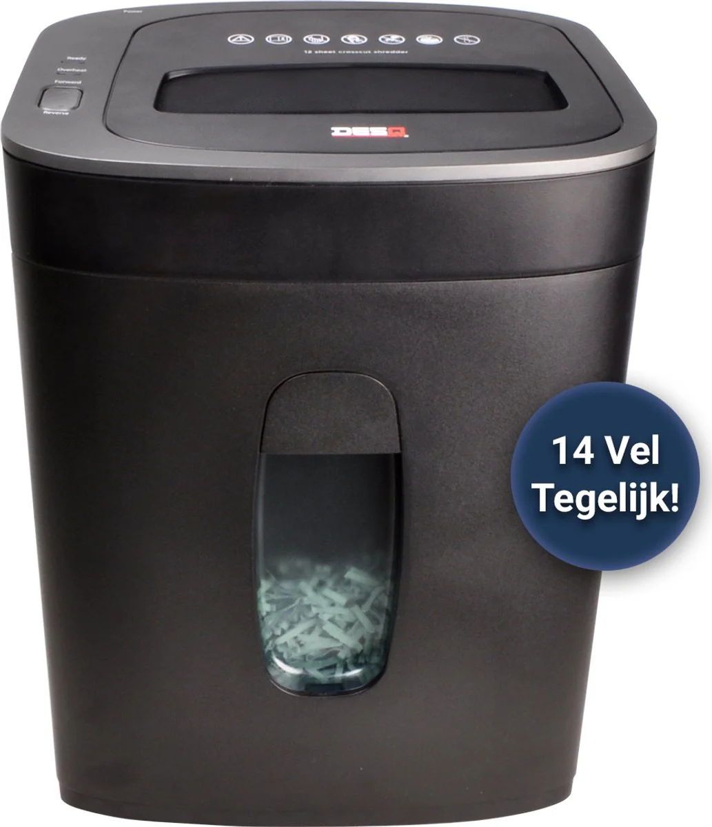 DESQ® Papierversnipperaar - 12 vel - 4 x33 mm - P4 - 19 Liter opvangbak - Slechts 60dB - Ook creditcards - AVG-proof