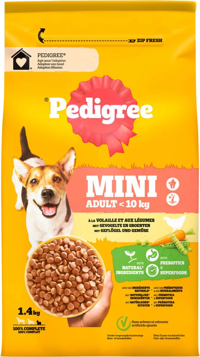 4x Pedigree Adult Hondenbrokken Mini Kip 1,4 kg