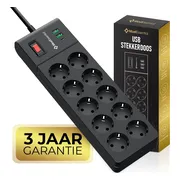 MostEssential Premium 13-Voudige Stekkerdoos - USB-C 20W Snellader - Stekkerdoos met USB - USB-C & USB-A - Verlengsnoer - Stekkerdoos met Schakelaar - Overspanningsbeveiliging - Antislip - Zwart
