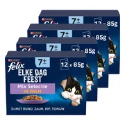 Felix Elke Dag Feest 7+ Senior Mix Selectie - Kattenvoer Natvoer - Zalm Tonijn Kip & Rund - 48 x 85 g