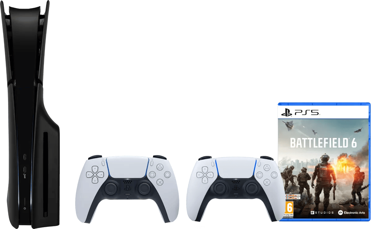 Sony PlayStation 5 Slim Disc Edition + Battlefield 6 + Covers Zwart + Extra Controller Wit