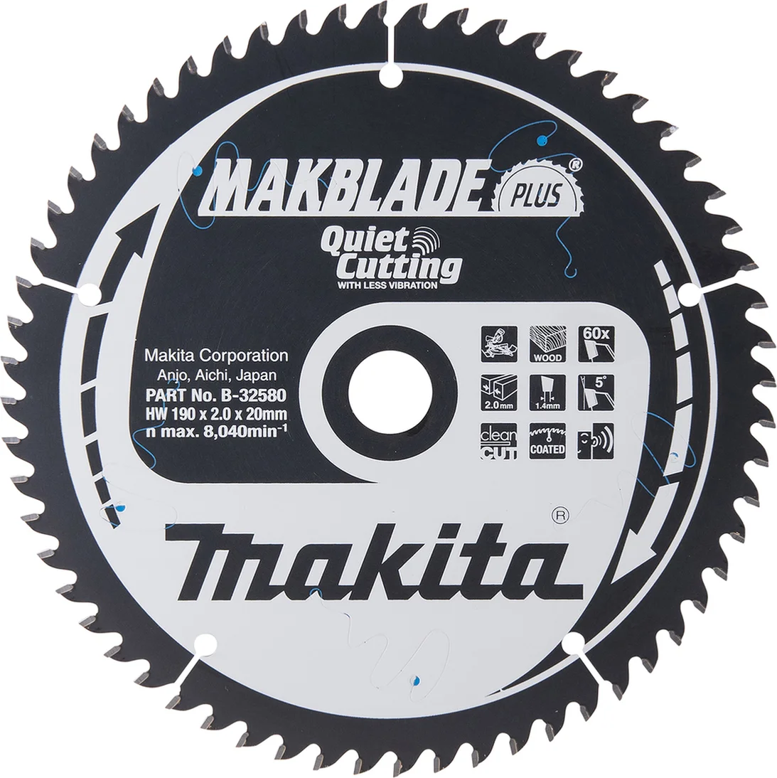 Makita B-32580 Afkortzaagblad Hout | Makblade-Plus | 190 x 20 mm | 60-tands