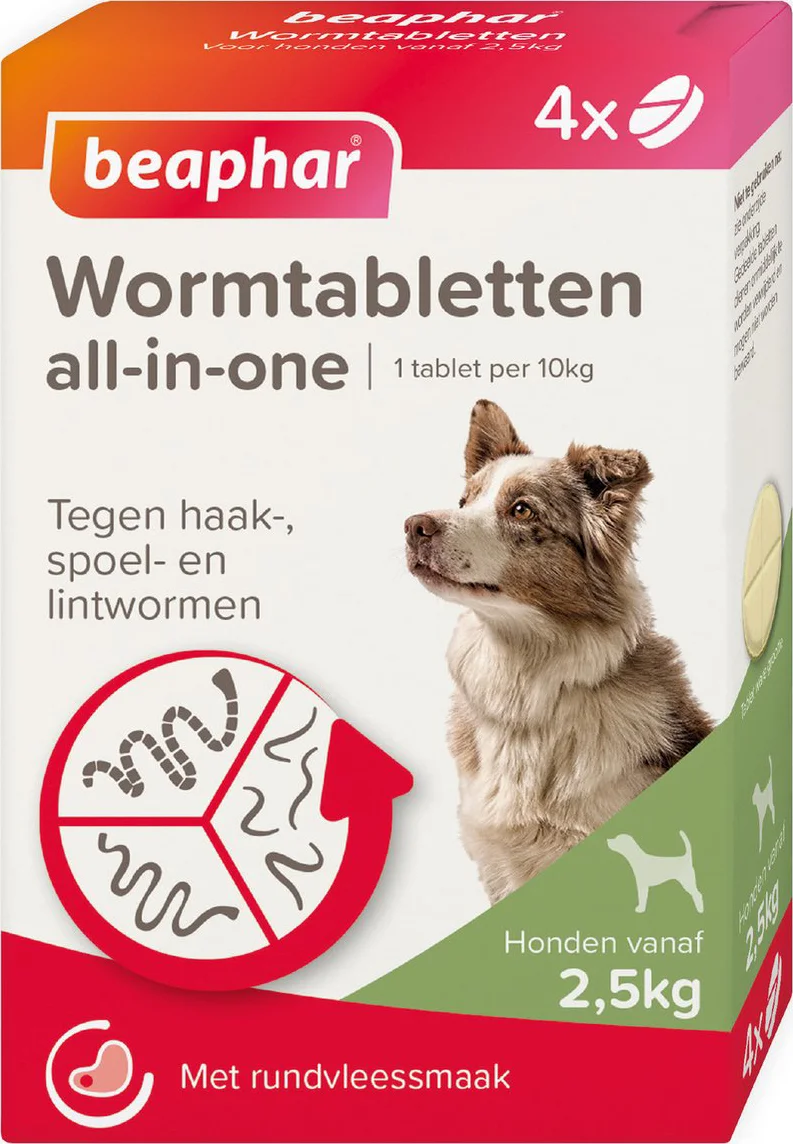 Beaphar All-in-one Ontworming Tabletten Hond 2,5 - 40 kg 4 tabletten