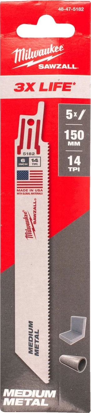 Milwaukee Reciprozaagblad metaal Thin Kerf 150 mm 14-Tpi VE=5 - 48475182