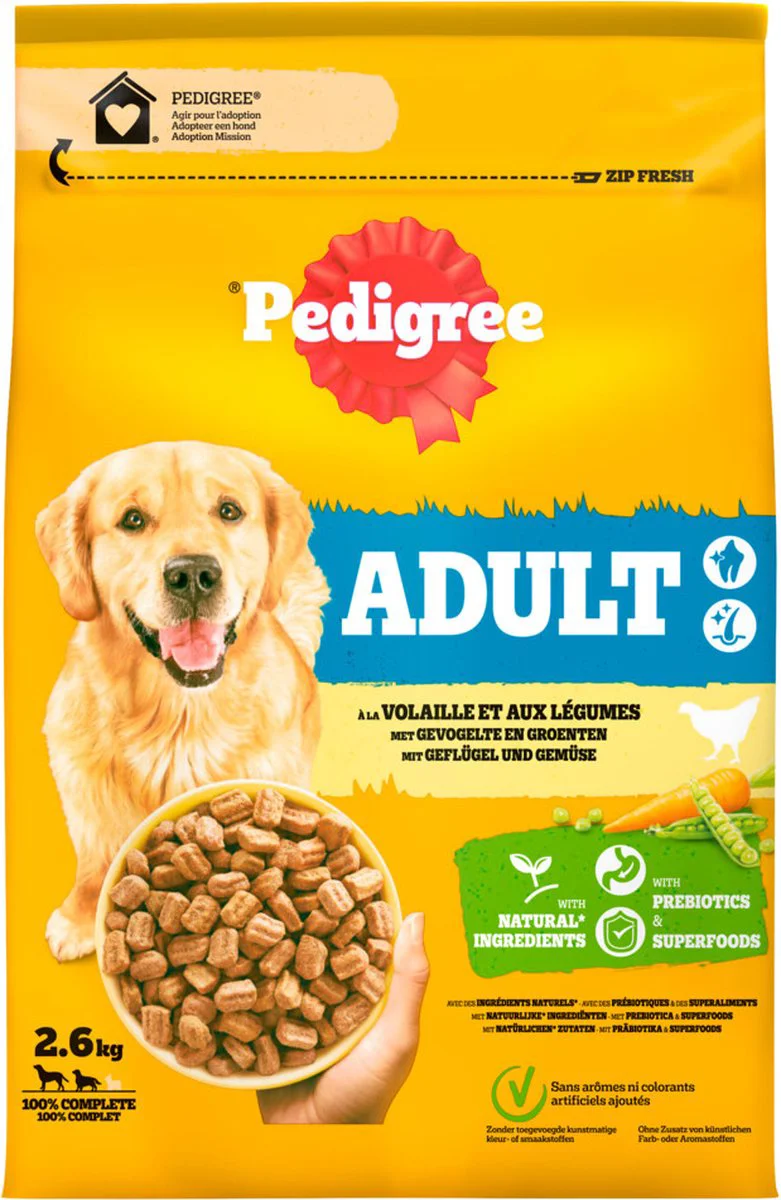 3x Pedigree Adult Hondenbrokken Kip 2,6 kg
