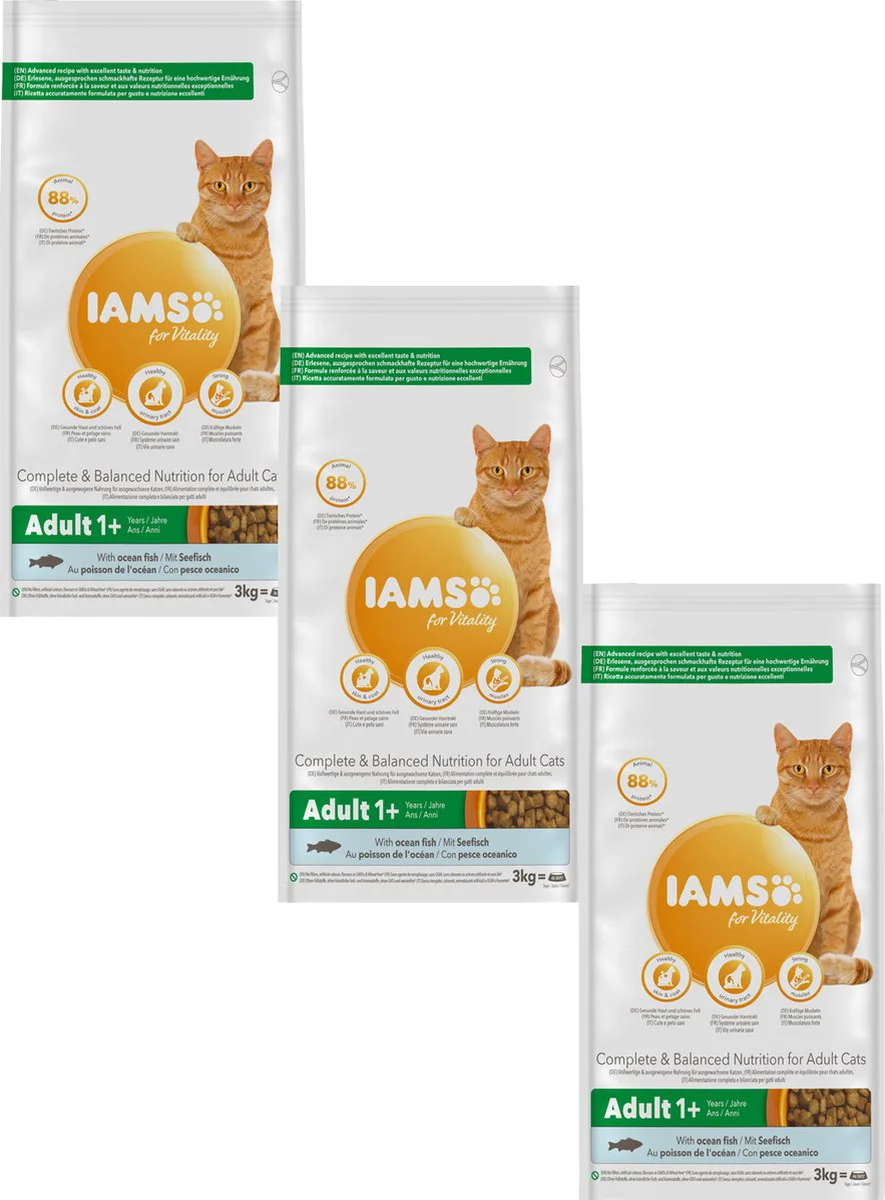 3x IAMS Kat Adult Oceaanvis 3 kg