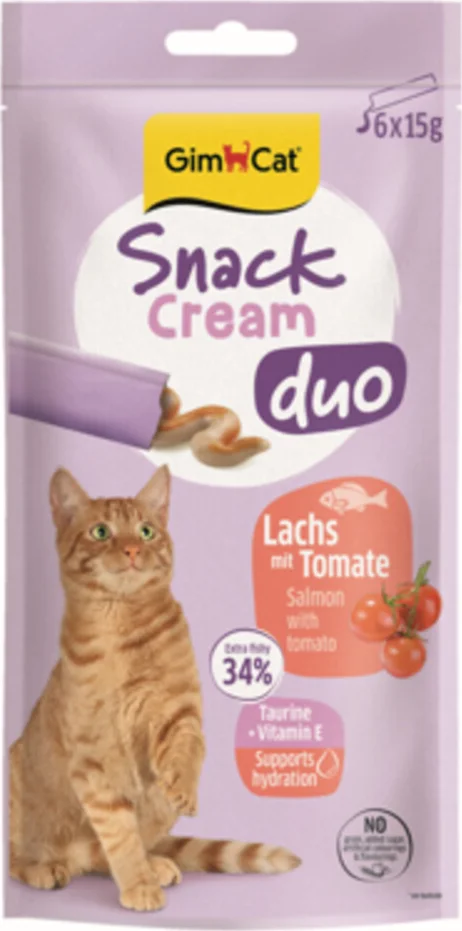8x GimCat Kattensnack Cream Duo Zalm & Tomaat 6 x 15 gr