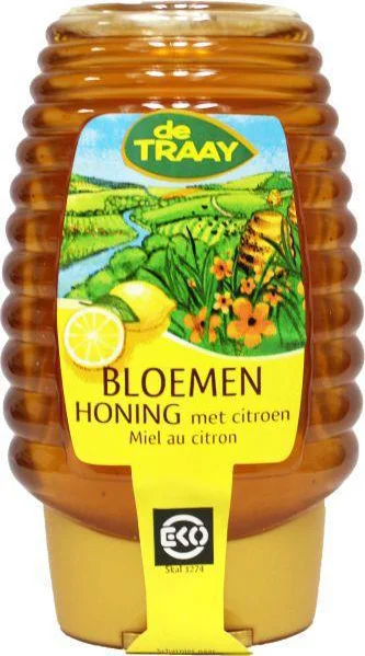 De Traay Bloemenhoning met Citroen Biologisch Knijpfles 365GR