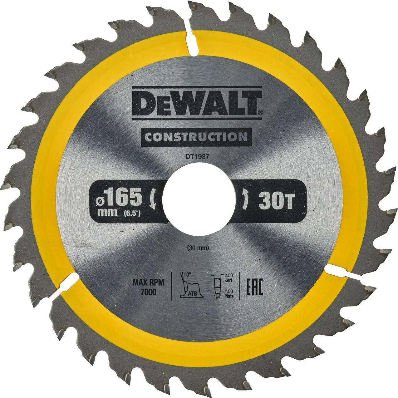 DeWALT Cirkelzaagblad voor Hout | Construction | Ø 165mm Asgat 30mm 30T - DT1937-QZ