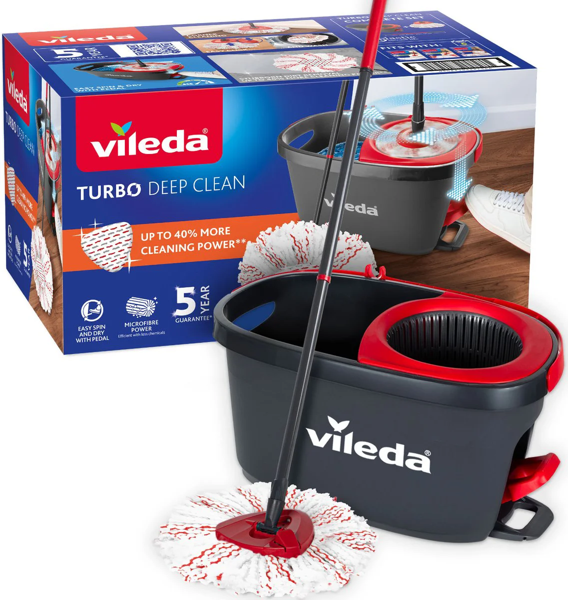 Vileda Turbo 3in1 Mopset - Met Pedaalsysteem Zwart Rood Wit Blauw 1 set