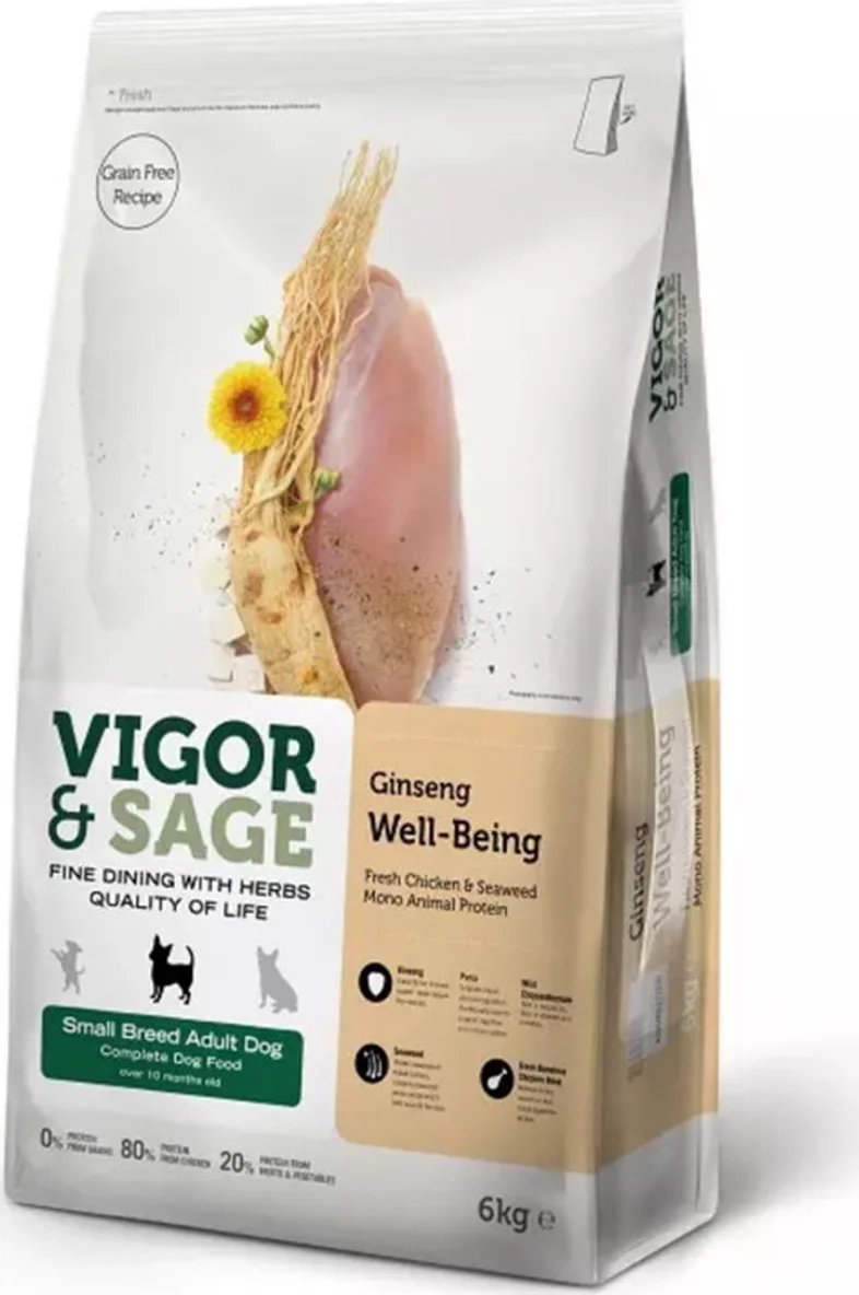 Vigor & Sage Hondenvoer Small Well-Being Ginseng 6 kg
