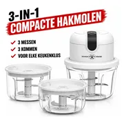 Keukenvriend © - Hakmolen SET - 350 + 250 + 100ML - Hulpje in de keuken - Hakmolen elektrisch - Vaatwasbestendig - USB oplaadbaar - Mini Portable Chopper - Blender - Keukenmachine - Krachtig - Draadloos - Babyvoeding blender