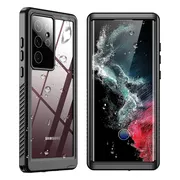 SBG Outdoor Case Waterdicht Transparant Hoesje geschikt voor Samsung Galaxy S22 Ultra | Shockproof | Onderwater tot twee meter | Antislip greep | IP68-gecertificeerd | Doorzichtig / Zwart