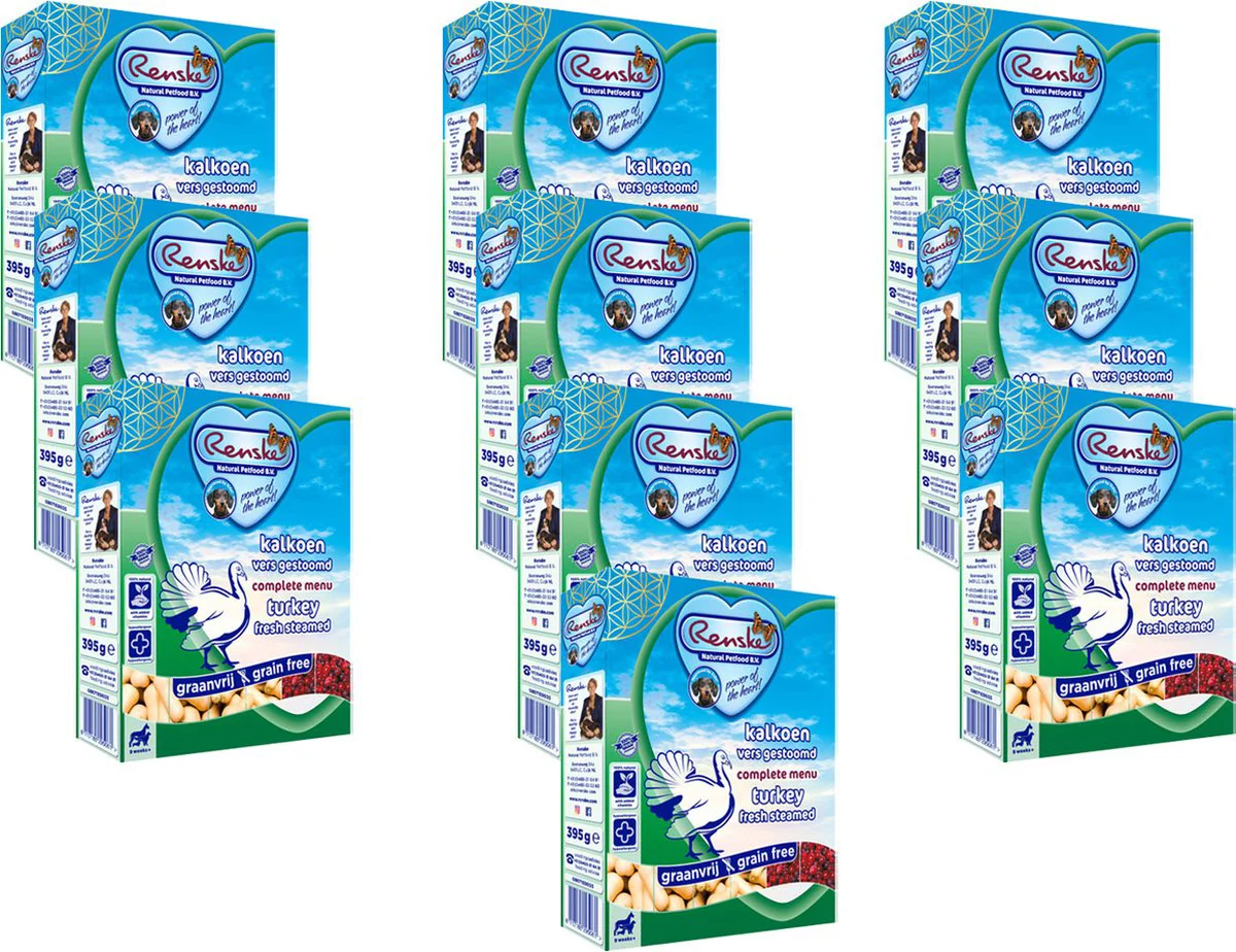 10x Renske Vers Gestoomd Complete Menu Hondenvoer Nat Kalkoen Graanvrij 395 gr