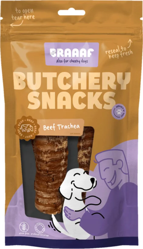 Braaaf Hondensnack Butchery Beef Trachea 85 gr