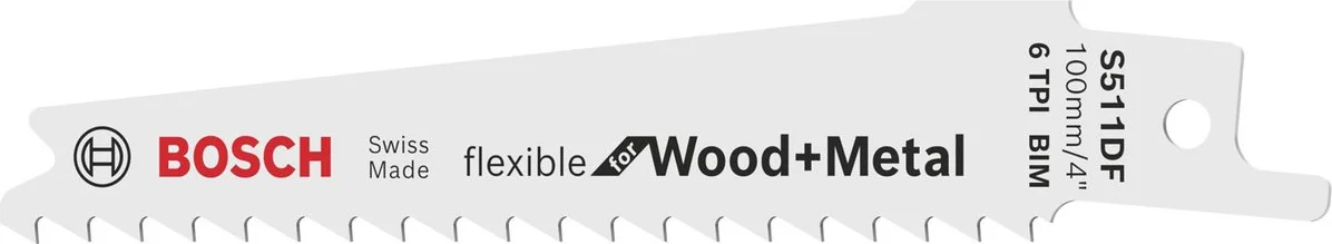 Bosch Professional S511DF Reciprozaagblad 100mm Flexible for Wood and Metal VE=5 - 2608657723