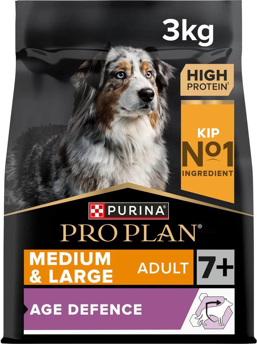 4x Pro Plan Hondenvoer Droog Adult 7+ Medium & Large Age Defence Kip 3 kg