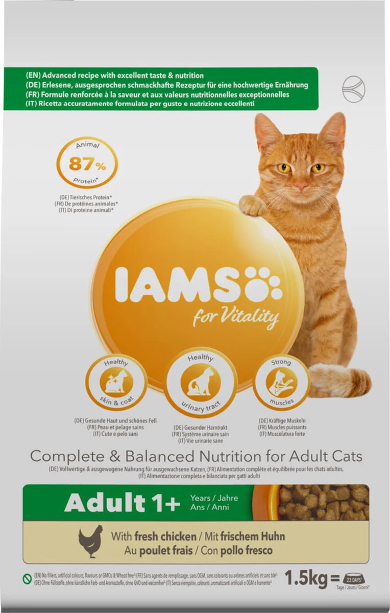 4x IAMS Kat Adult Kip 1,5 kg