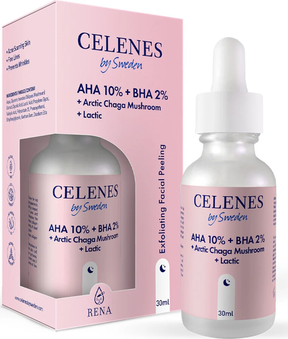 Celenes by Sweden AHA 8% + BHA 2% + Lactic + Arctic Chaga Mushroom Facial Peeling 30ML