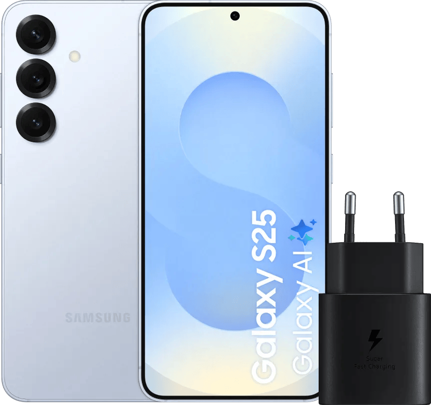 Samsung Galaxy S25 256GB Lichtblauw 5G + Samsung Oplader 25 Watt Zwart