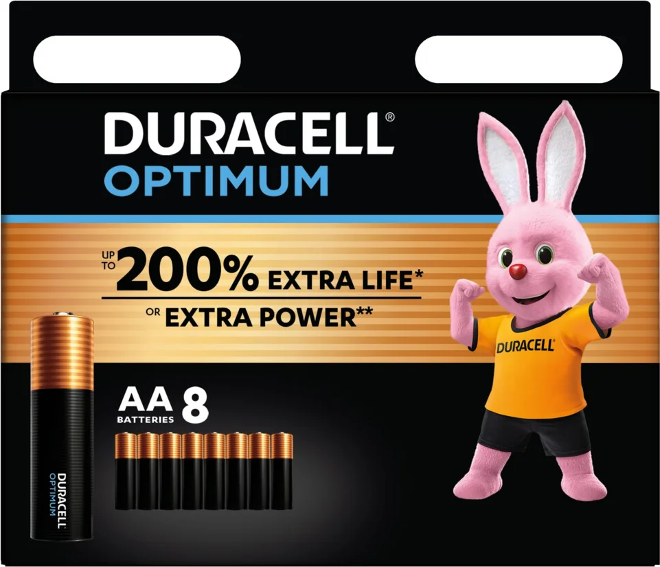 2x Duracell Alkaline Batterijen Optimum AA 8 stuks