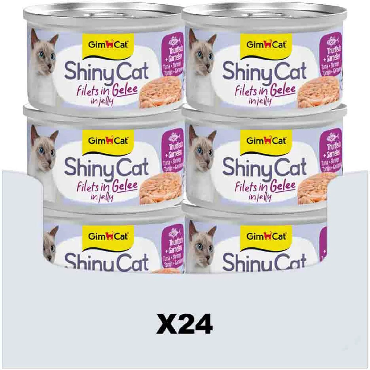 24x GimCat Kattenvoer Nat ShinyCat Filets in Jelly Tonijn & Garnalen 70 gr