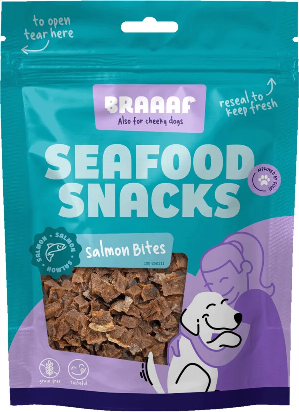 Braaaf Hondensnack Blokjes Gedroogde Zalm 70 gr