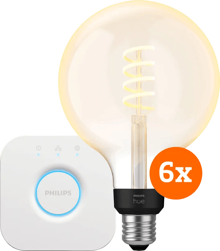 Philips Hue Filament White Ambiance Globe XL 6-Pack + Bridge