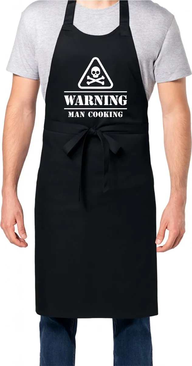 Zomertip! - Keukenschort Warning Man Cooking | Zwart | Dames/Heren | Verstelbaar | Cadeau-idee | BBQ | Verjaardag | Jubileum | Verrassing | Grapje