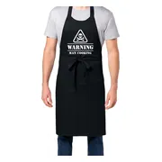 Zomertip! - Keukenschort Warning Man Cooking | Zwart | Dames/Heren | Verstelbaar | Cadeau-idee | BBQ | Verjaardag | Jubileum | Verrassing | Grapje