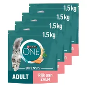 4x Purina ONE Kattenvoer Droog Adult Zalm - Volkoren Granen 1,5 kg