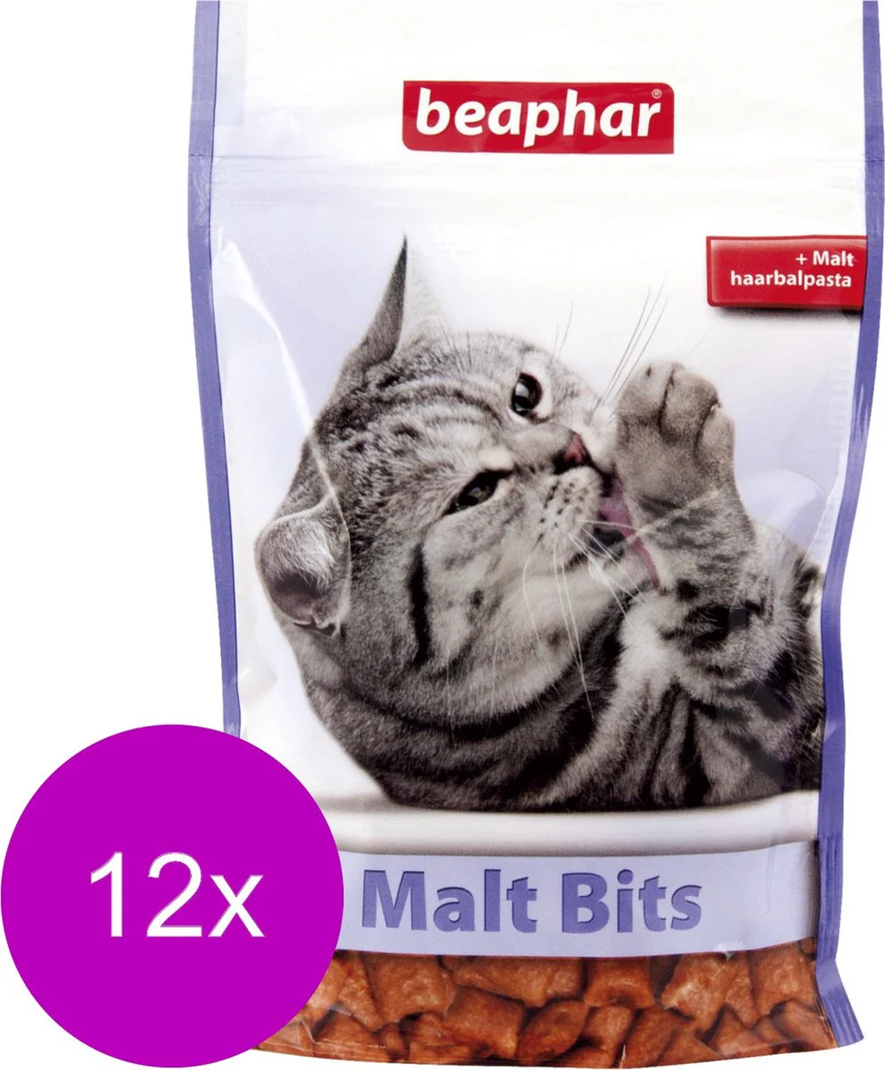 12x Beaphar Malt Bits Tegen Haarballen Naturel 150 gr