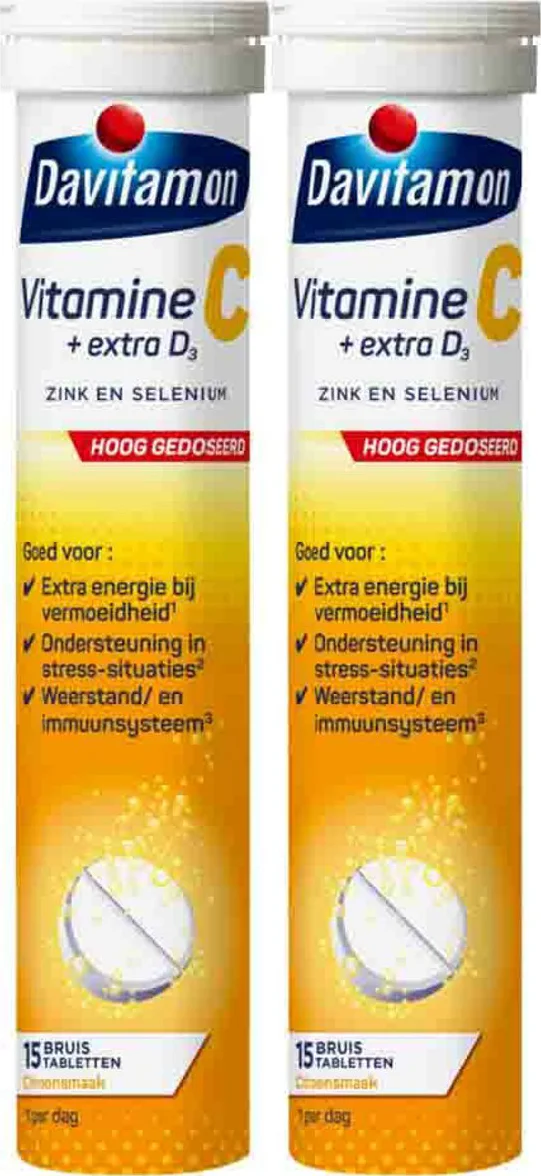 2x Davitamon Vitamine C Forte + Extra D3 Citroen 15 bruistabletten