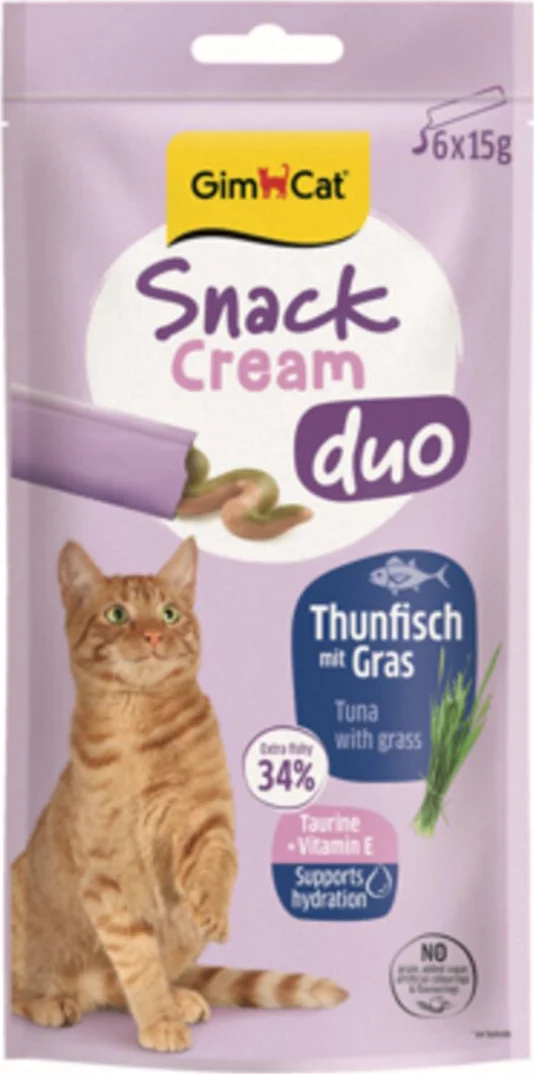 GimCat Kattensnack Cream Duo Tonijn & Gras 6 x 15 gr