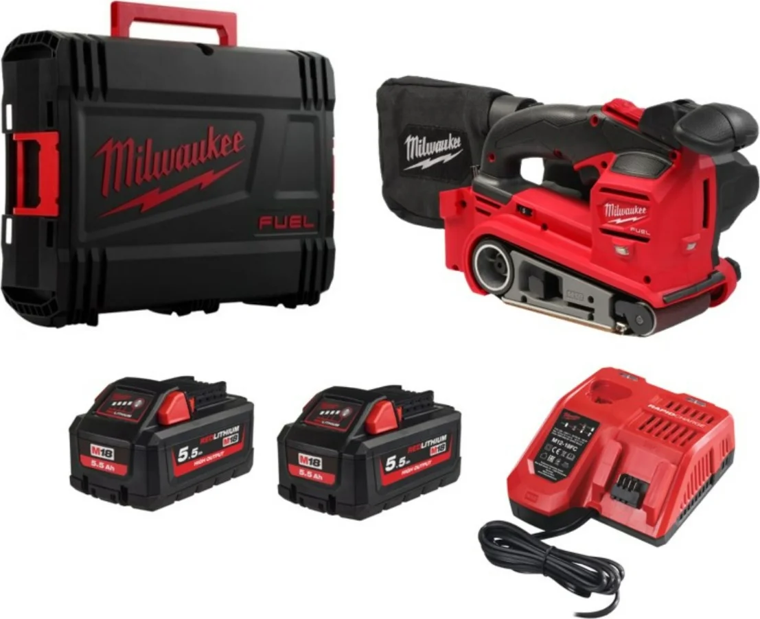 Milwaukee M18 FUEL™ FBTS75-552X Accu bandschuurmachine 75mm 18V 5.5Ah in HD-Box - 4933479615