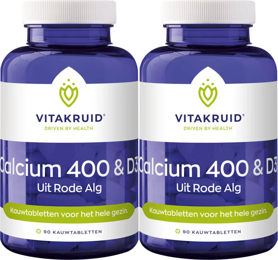 2x Vitakruid Calcium 400 & D3 uit Rode Alg 90 kauwtabletten