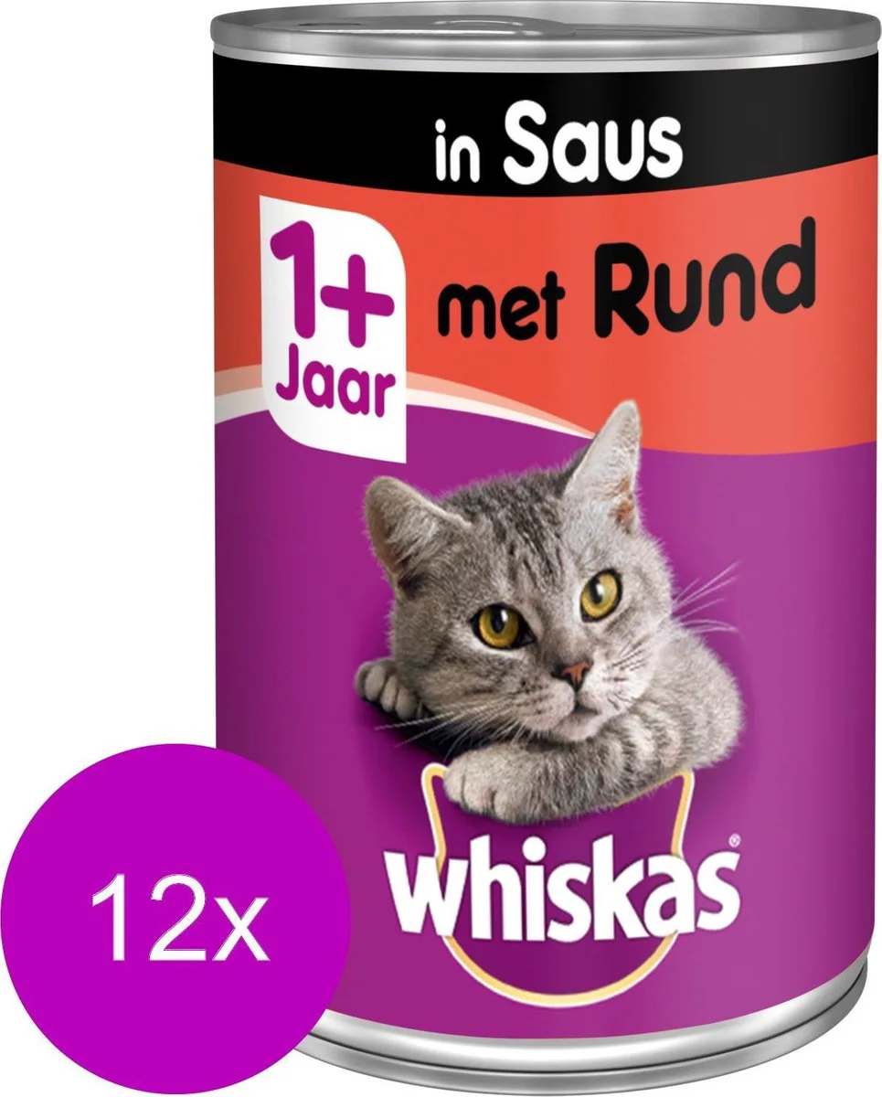 12x Whiskas Blik Adult Brokjes in Saus Rund 400 gr