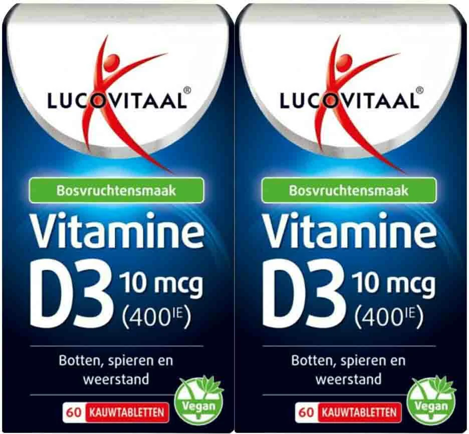 2x Lucovitaal D3 10 mcg (400Ie) Vitamine Vegan Kauwtabletten 60 kauwtabletten