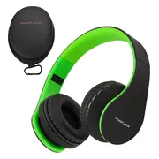 PowerLocus P1 Bluetooth Koptelefoon – Draadloos – Over Ear – Met Microfoon – Inklapbaar - incl. Hoes – Zwart/Groen