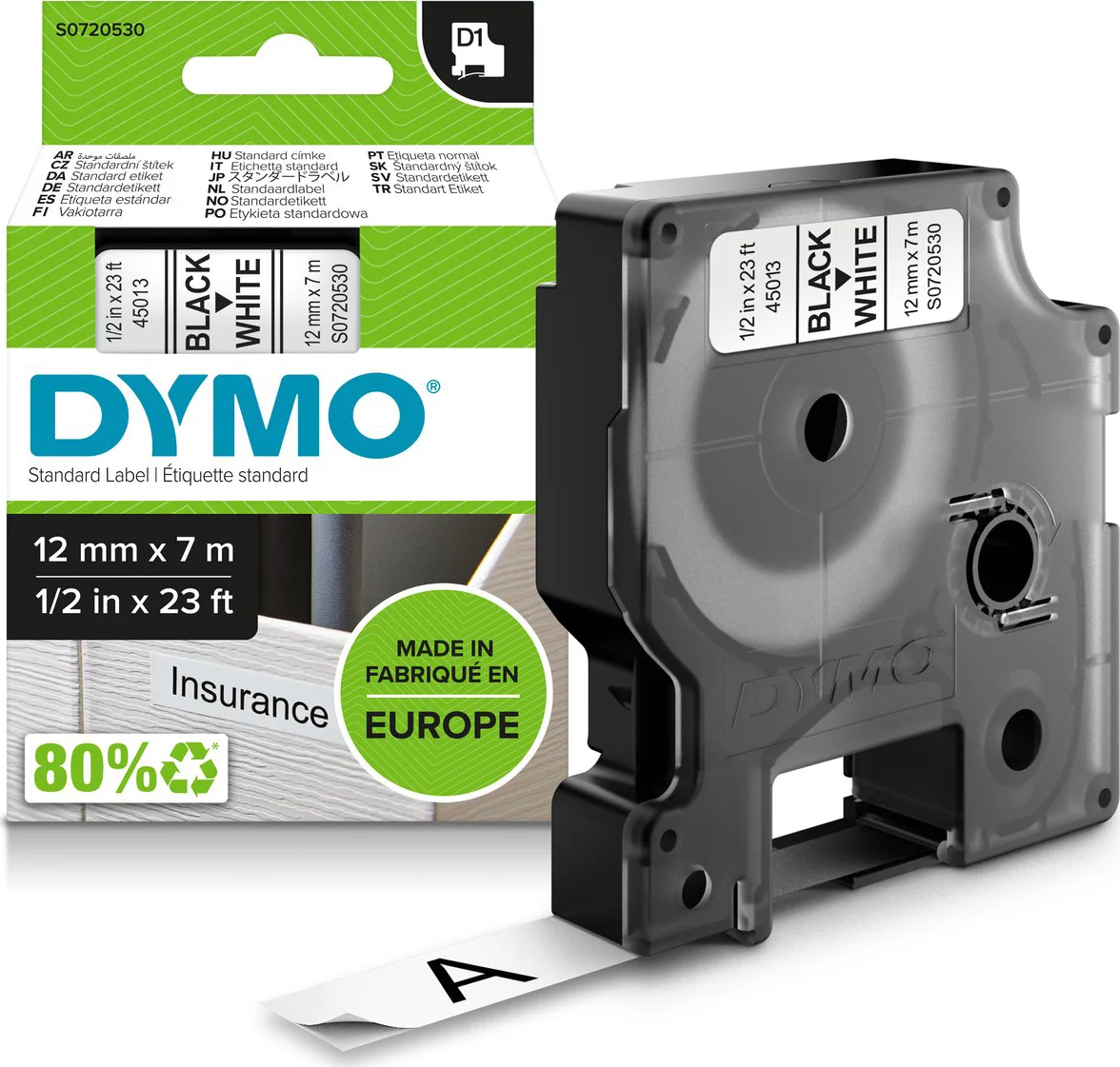 DYMO D1 12mm x 7m Zwart Wit Labels